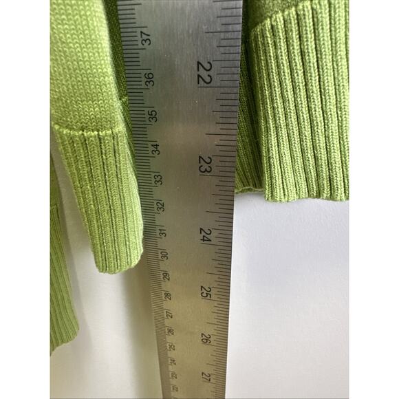 August Silk Cardigan Sweater Women’s L Button Front Silk Blend Green Y2K Preppy - Picture 8 of 9
